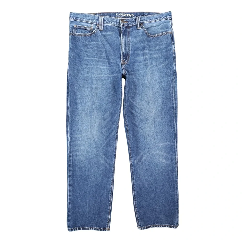 Lands'‎ End Jeans Mens 37 Blue 100% Cotton Traditional Fit Straight Leg Denim